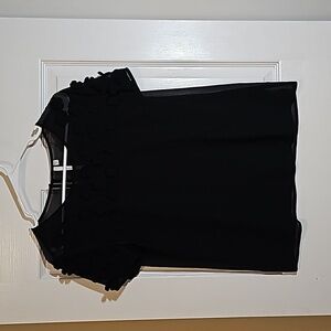 Bellatrix Black 3D Flower Top Sheer Short Sleeve Blouse Round Neck Shirt Size S